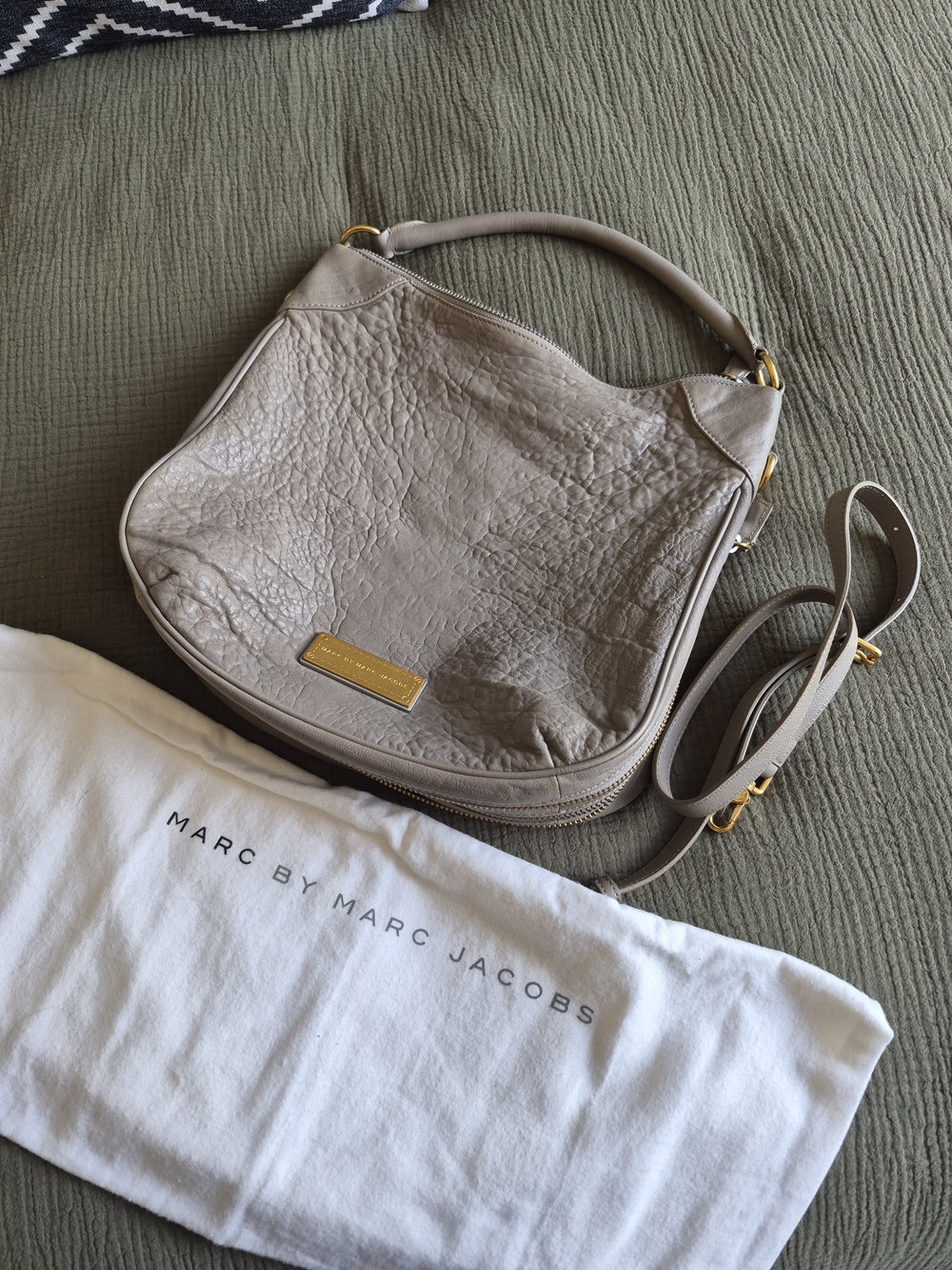Marc by Marc Jacobs Taupe Leather Hobo Shoulder Bag with Gold Hardware